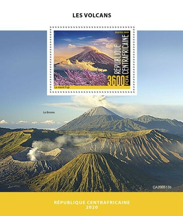 Central African Rep Landscapes Stamps 2020 MNH Volcanoes Mount Fuji 1v S/S