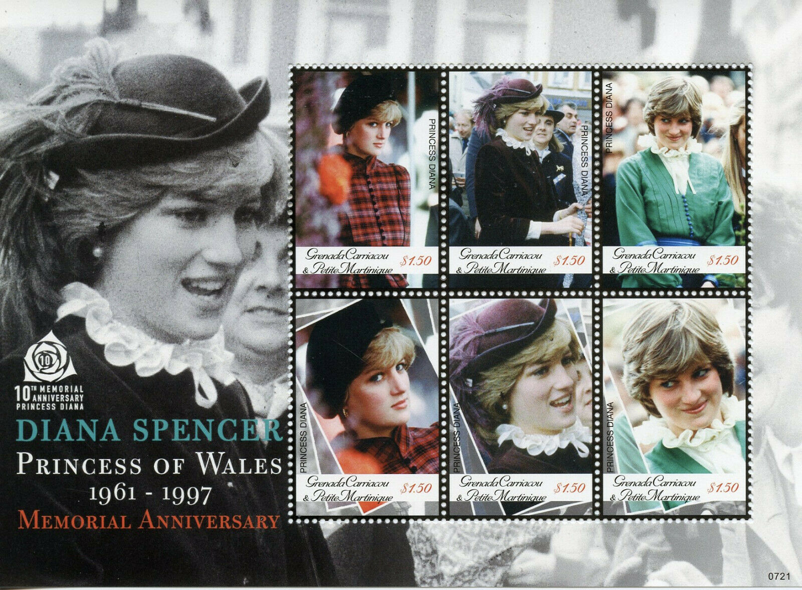 Grenada Grenadines 2007 MNH Royalty Stamps Princess Diana 10th Memorial 6v M/S