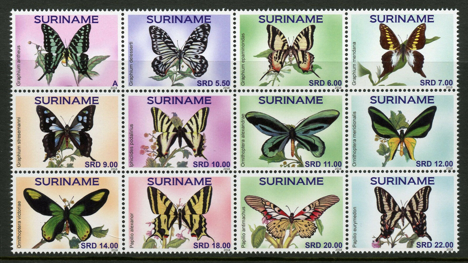 Suriname Butterflies Stamps 2018 MNH Butterfly Vlinders Insects 12v Block