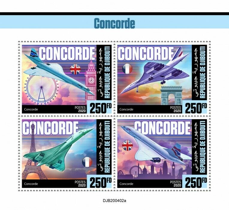 Djibouti Aviation Stamps 2020 MNH Concorde Big Ben Eiffel Tower Aircraft 4v M/S