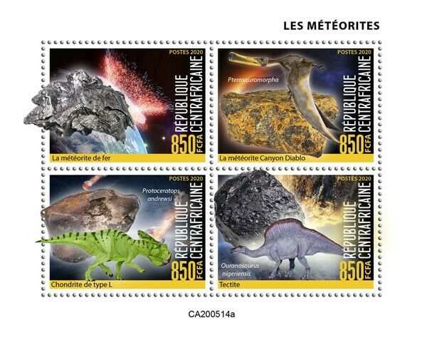 Central African Rep 2020 MNH Space Stamps Meteorites Meteorite Dinosaurs 4v M/S