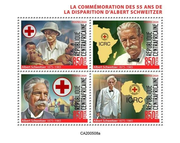 Central African Rep Medical Stamps 2020 MNH Albert Schweitzer Red Cross 4v M/S