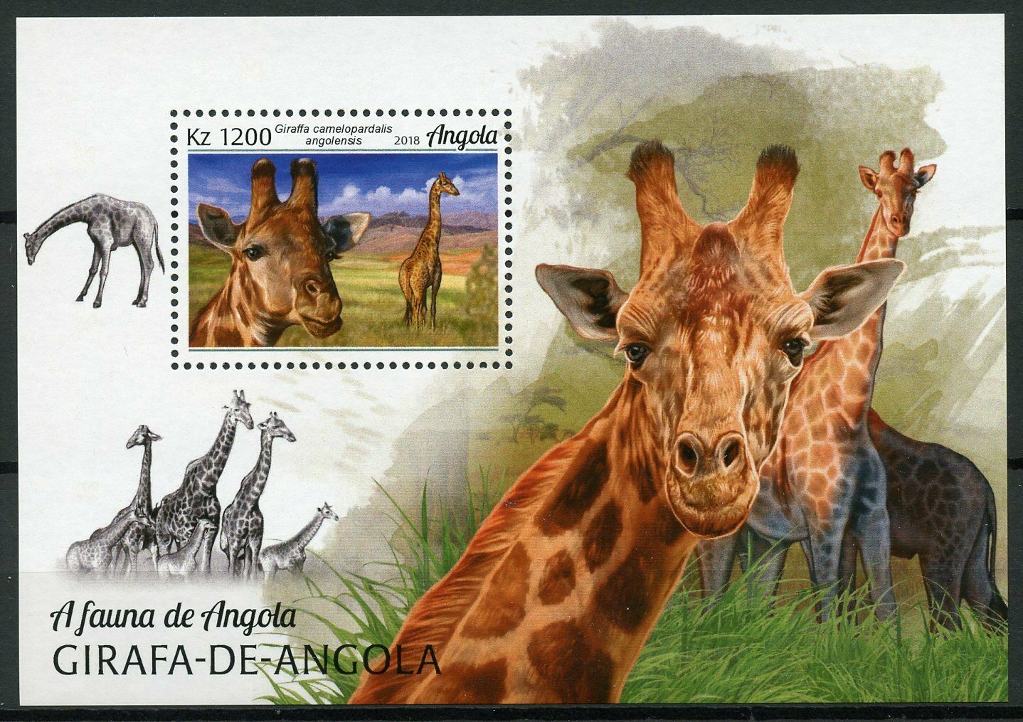 Angola 2018 MNH Giraffes Giraffe 1v M/S Fauna Mammals Wild Animals Stamps