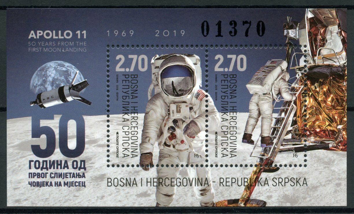 Bosnia & Herzegovina Space Stamps 2019 MNH Apollo 11 Moon Landing 2v M/S