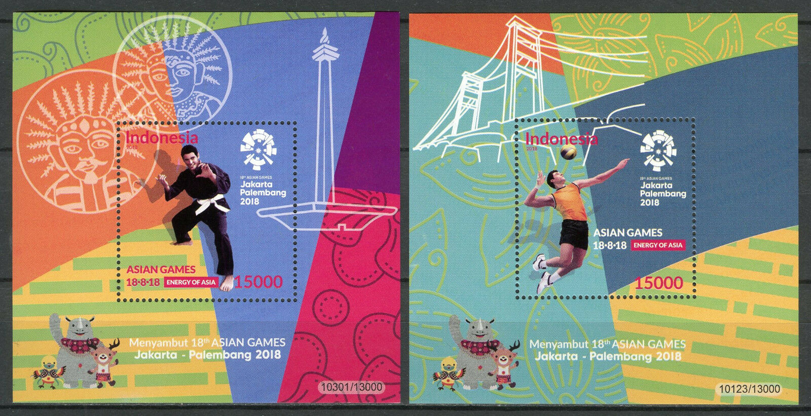 Indonesia Sports Stamps 2018 MNH Asian Games Pencak Silat Volleyball 2x 1v S/S