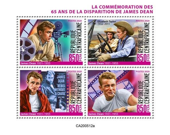 Central African Rep Famous People Stamps 2020 MNH James Dean Celebrities 4v M/S