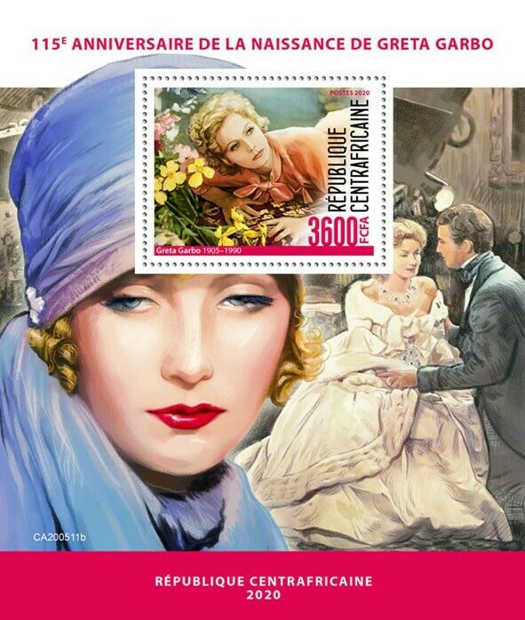 Central African Rep Famous People Stamps 2020 MNH Greta Garbo Celebrities 1v S/S