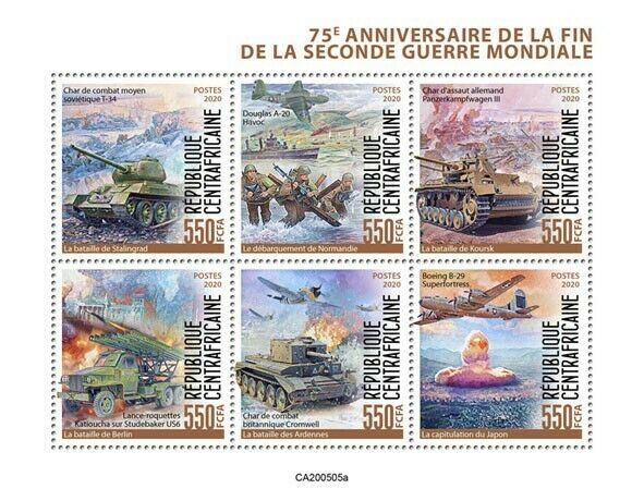 Central African Rep Military Stamps 2020 MNH End of World War II WWII WW2 6v M/S