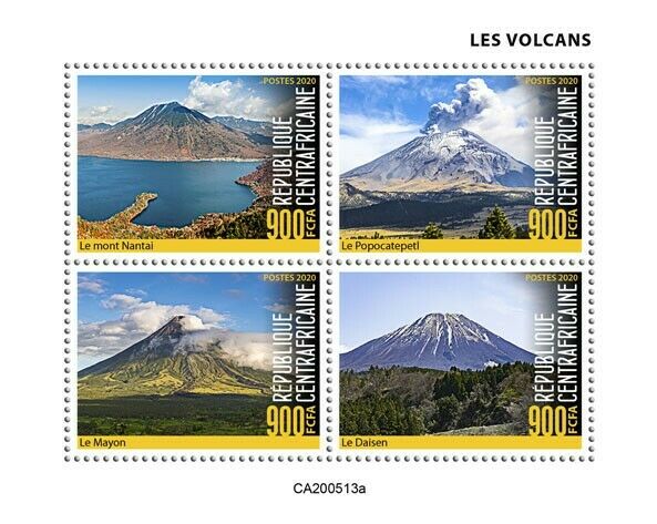 Central African Rep Landscapes Stamps 2020 MNH Volcanoes Mayon Mountains 4v M/S