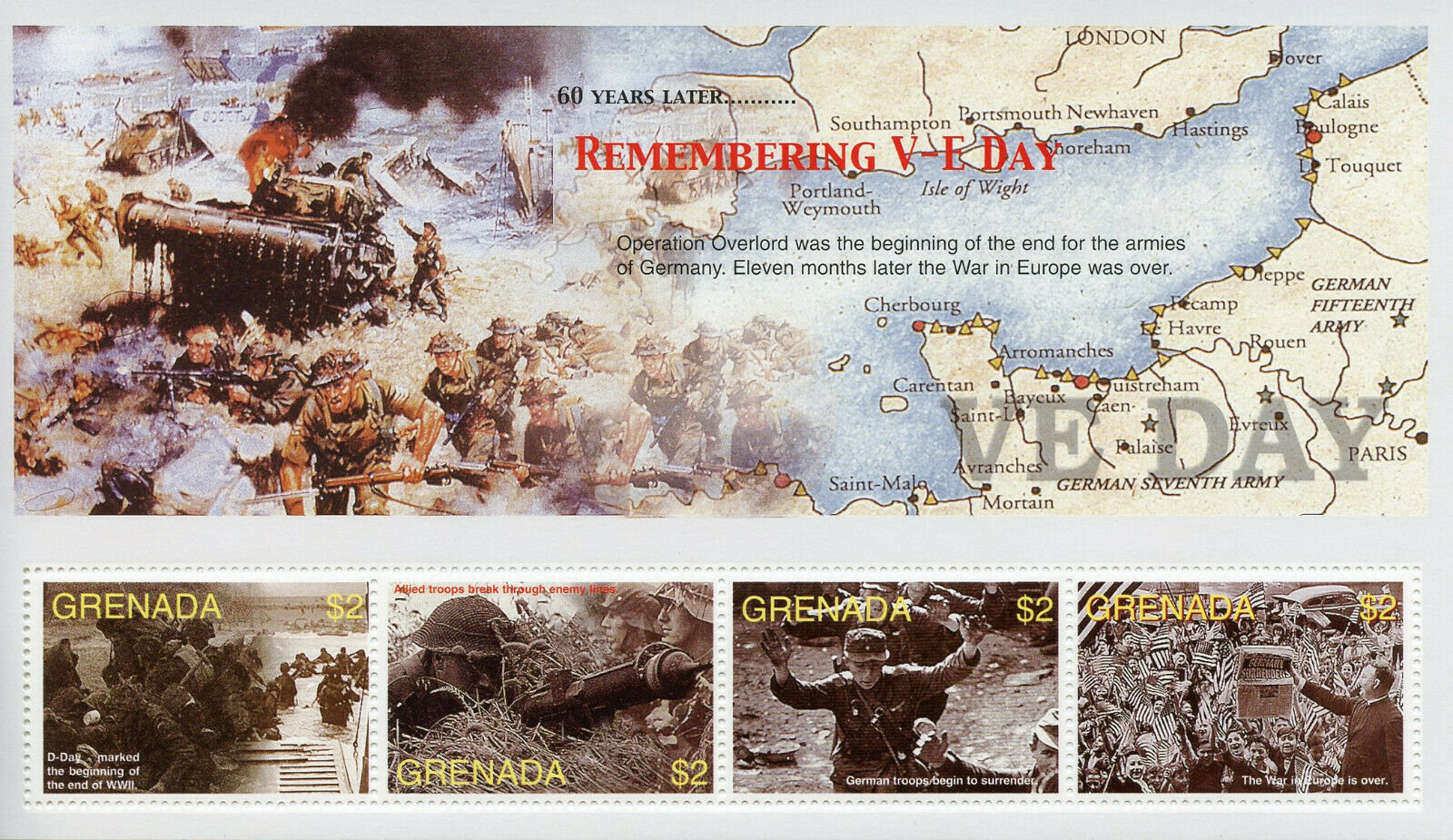 Grenada Military Stamps 2005 MNH WWII WW2 VE Day End World War II D-Day 4v M/S