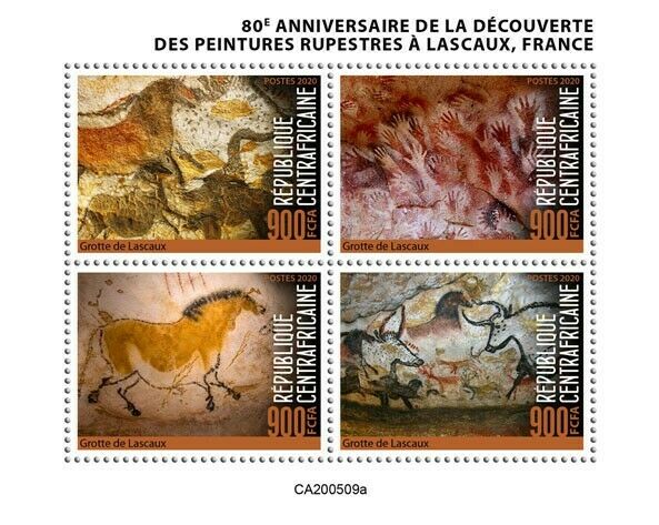 Central African Rep 2020 MNH Prehistoric Art Stamps Cave Paintings Lascaux 4v MS