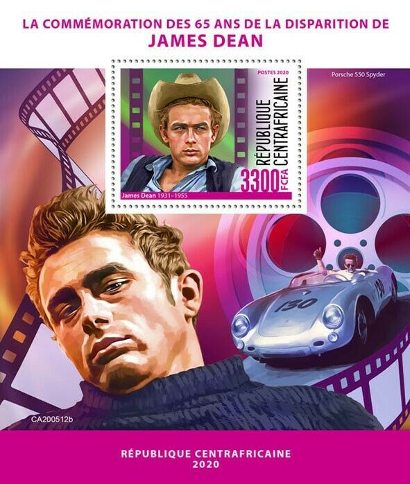Central African Rep Famous People Stamps 2020 MNH James Dean Celebrities 1v S/S