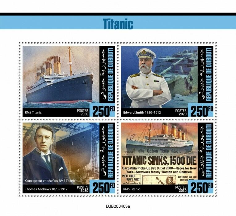 Djibouti Ships Stamps 2020 MNH Titanic Edward Smith Boats Nautical 4v M/S