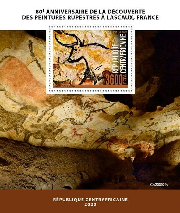 Central African Rep 2020 MNH Prehistoric Art Stamps Cave Paintings Lascaux 1v S/S
