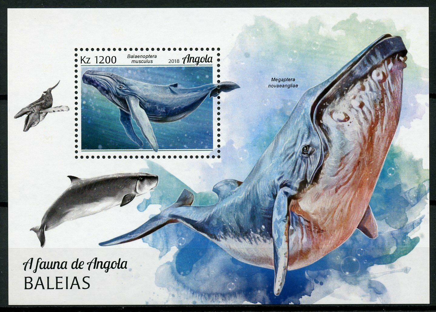 Angola 2018 MNH Whales Stamps Whale Fauna Mammals Marine Animals 1v M/S
