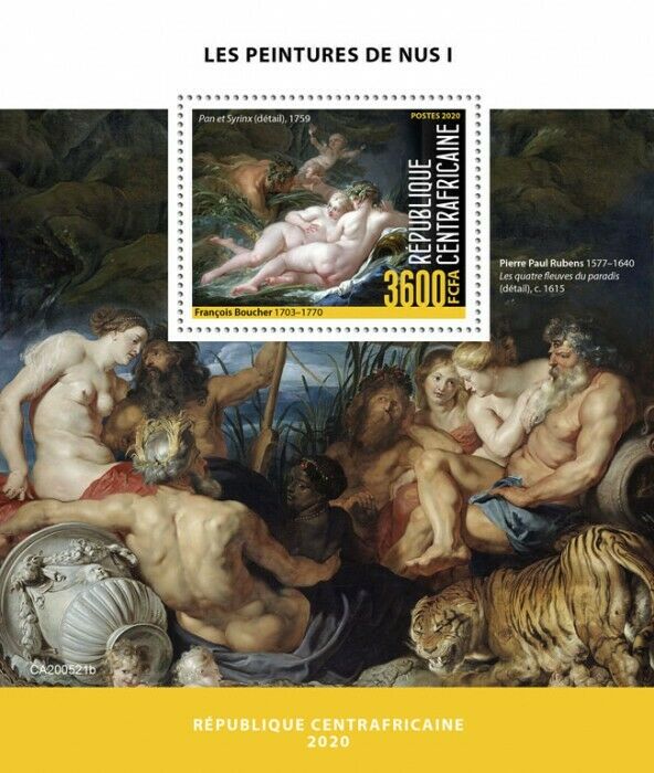 Central African Rep Art Stamps 2020 MNH Nudes Nude Paintings Boucher 1v S/S I