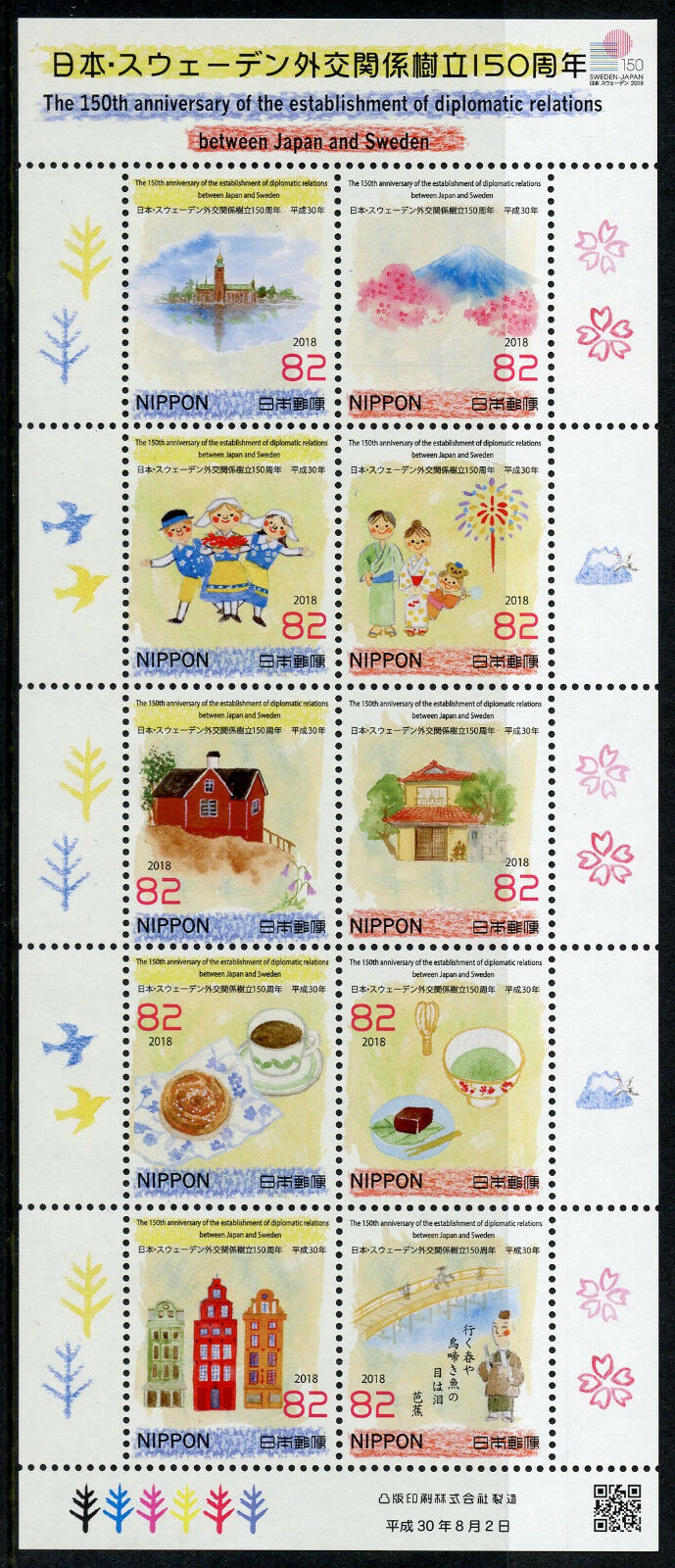 Japan 2018 MNH Diplomatic Relations Sweden 10v M/S Cultures Architecture Stamps