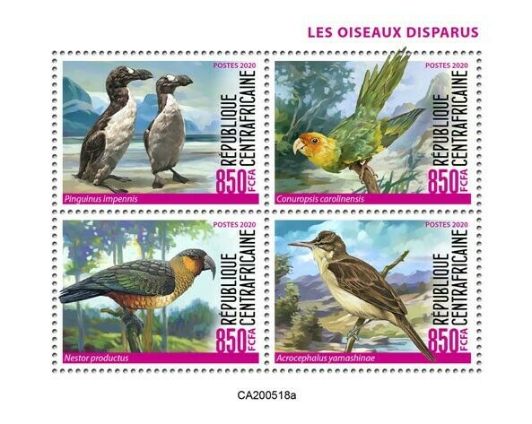 Central African Rep 2020 MNH Birds on Stamps Extinct Birds Great Auk 4v M/S