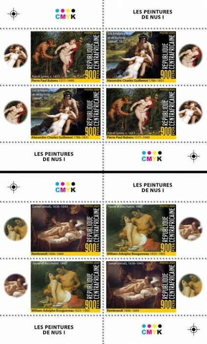 Central African Rep Art Stamps 2020 MNH Nudes Nude Paintings Rubens 2x 4v M/S I