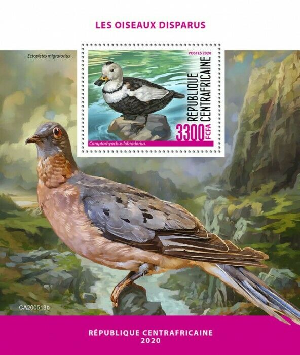 Central African Rep Birds on Stamps 2020 MNH Extinct Birds Ducks Pigeons 1v S/S