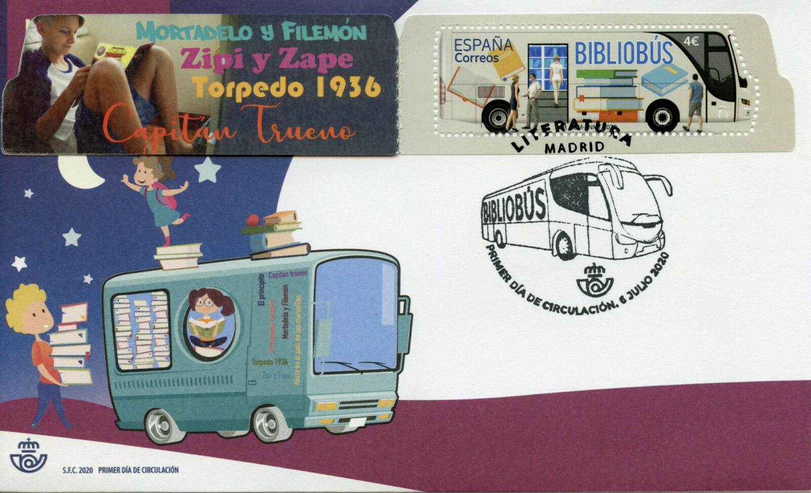 Spain Transport Stamps 2020 FDC Bibliobus Buses Bicycles Books Library 1v Set