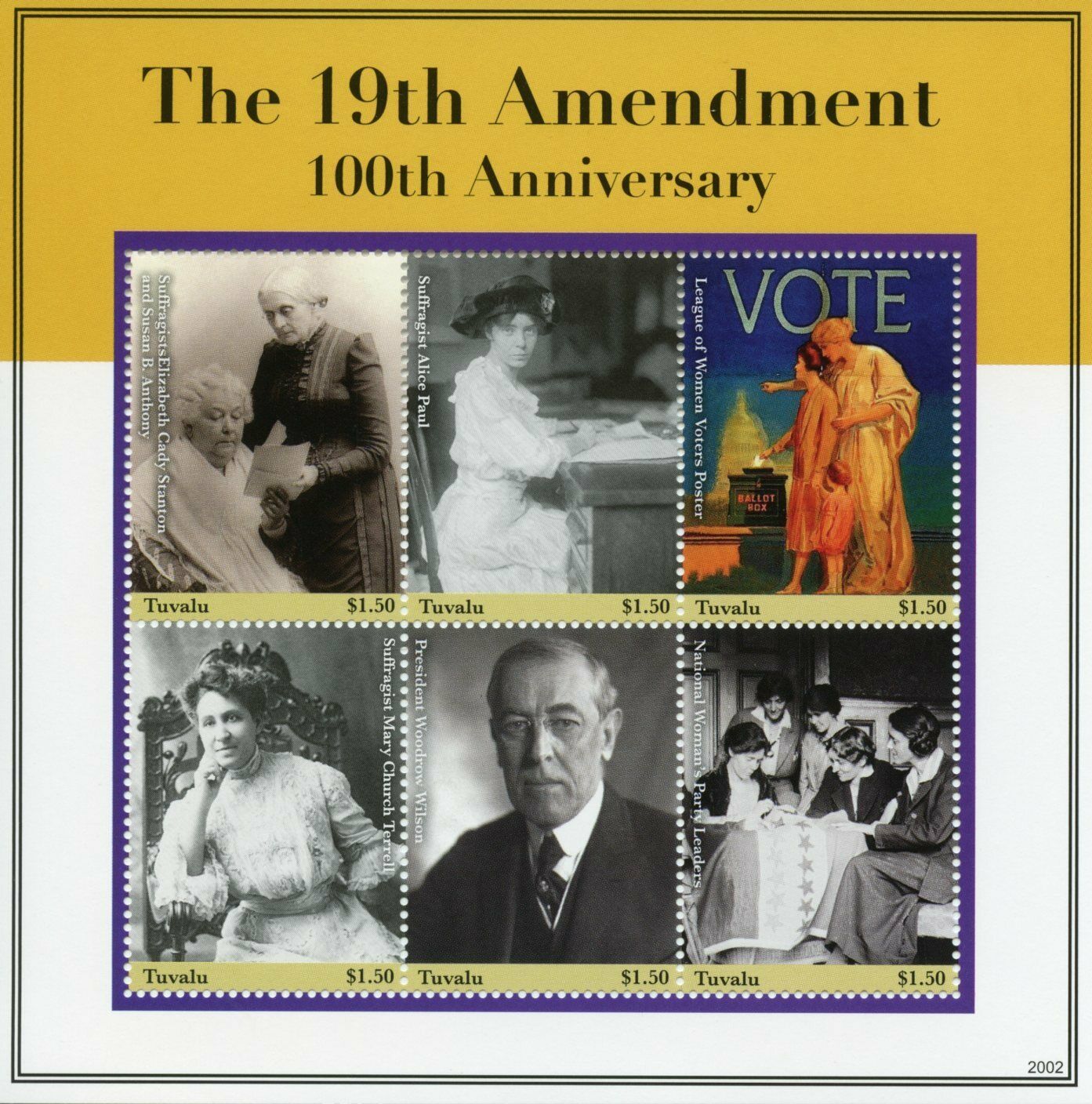 Tuvalu Stamps 2020 MNH 19th Amendment Women's Right to Vote Woodrow Wilson 6v MS