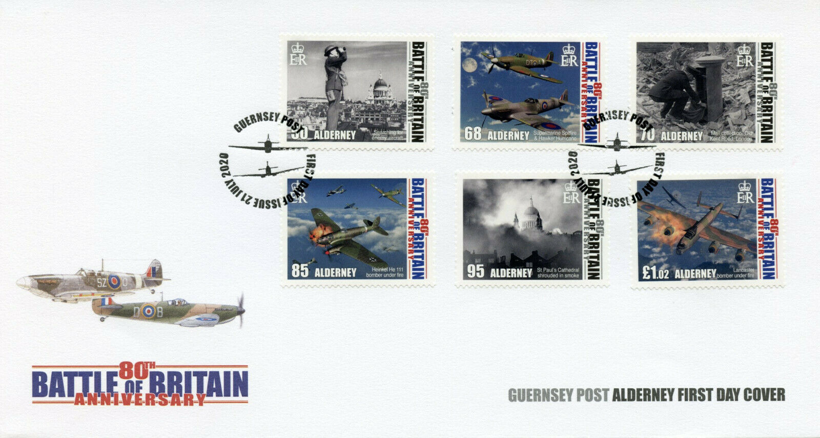 Alderney Military Aviation Stamps 2020 FDC WWII WW2 Battle of Britain 6v Set
