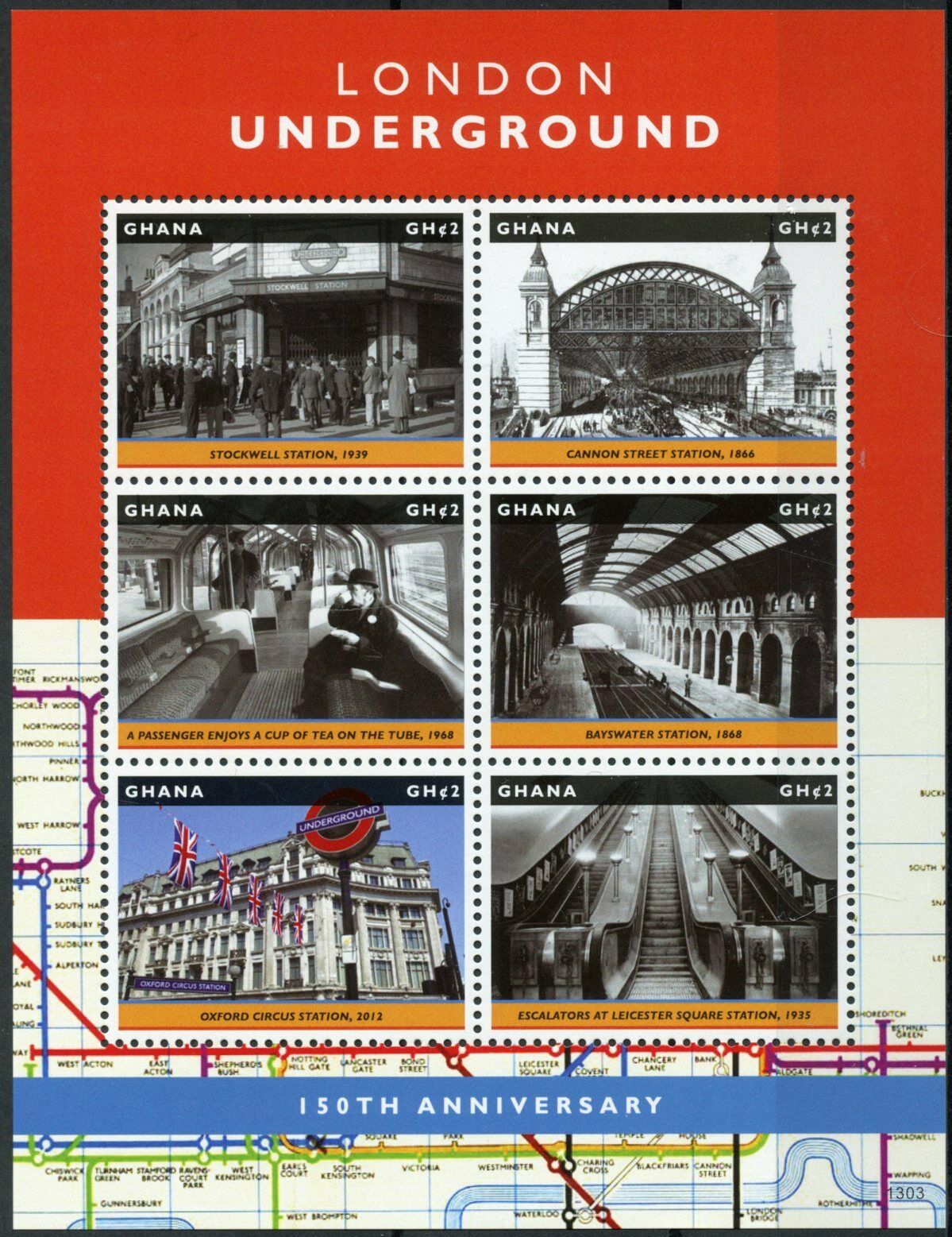 Ghana Trains Stamps 2013 MMH London Underground Oxford Circus Stockwell 6v M/S
