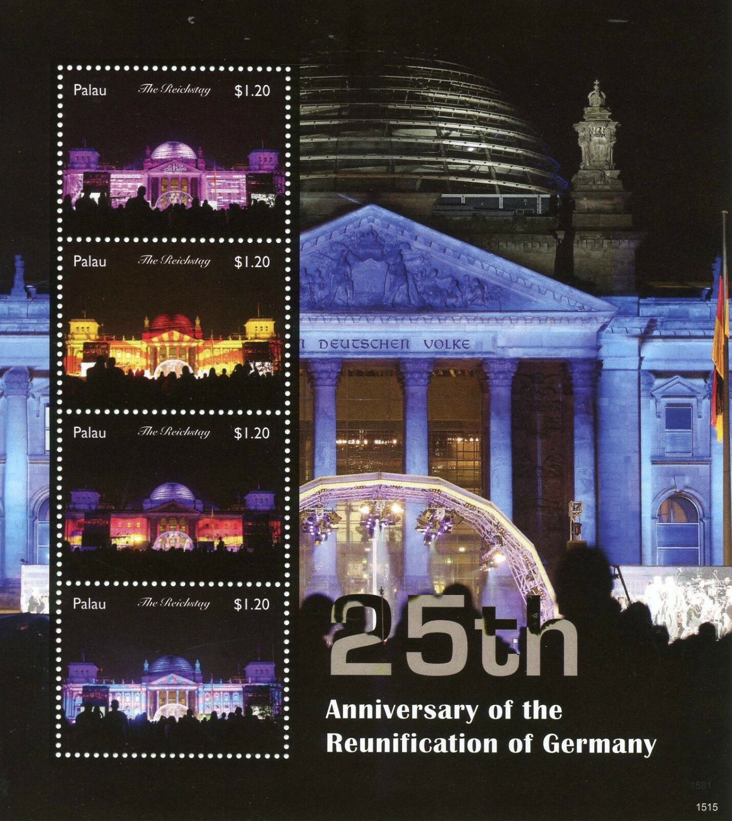 Palau Stamps 2015 MNH Reunification of Germany 25th Anniv Reichstag 4v M/S