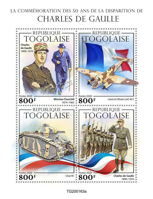 Togo Military Stamps 2020 MNH WW2 WWII Charles De Gaulle Churchill Tanks 4v M/S