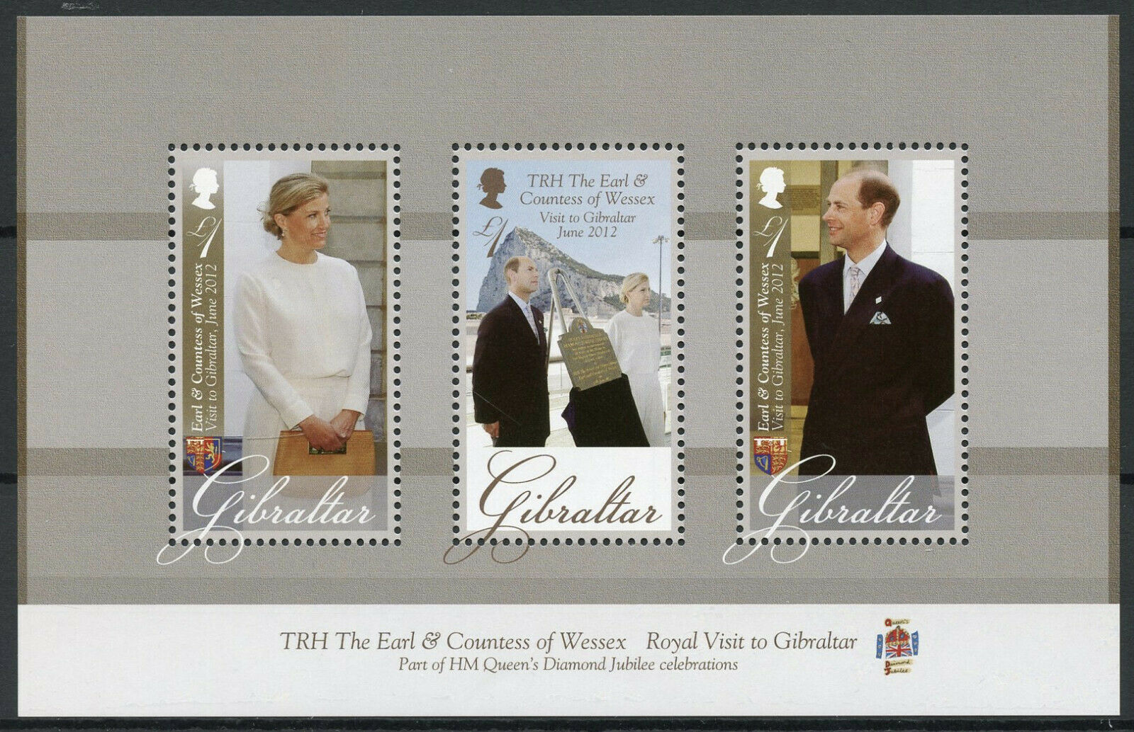 Gibraltar Royalty Stamps 2012 MNH Prince Edward Earl Wessex Royal Visit 3v M/S