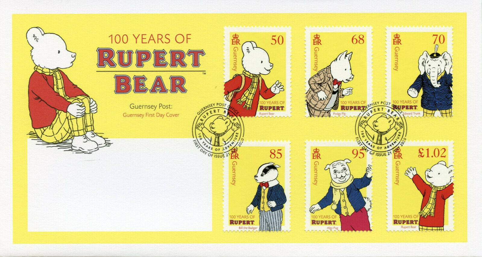 Guernsey Comics Stamps 2020 FDC Rupert Bear Bill the Badger Cartoons 6v Set