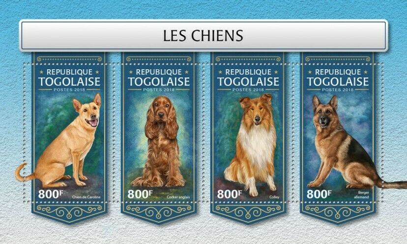 Togo 2018 MNH Dogs Stamps Collie German Shepherd Carolina Dog Cocker Pets 4v M/S