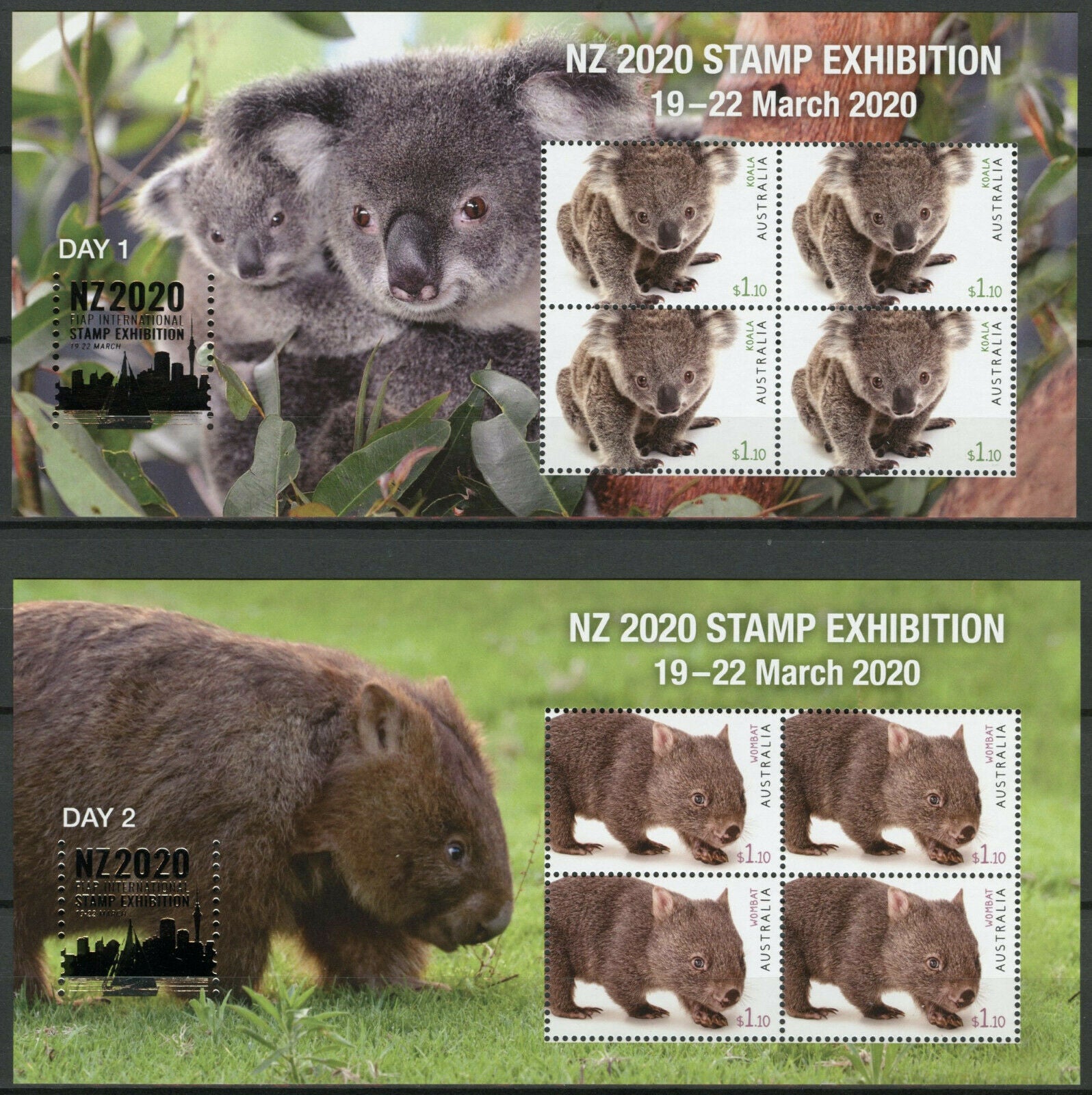Australia Wild Animals Stamps 2019 MNH Fauna NZ2020 Wombat Koalas Echidna 4x M/S