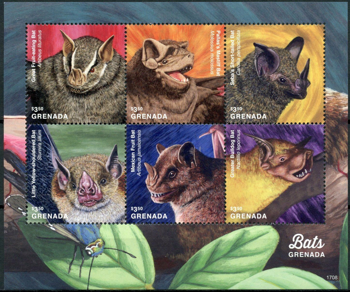 Grenada Wild Animals Stamps 2017 MNH Bats of Grenada Mastiff Fruit Bat 6v M/S