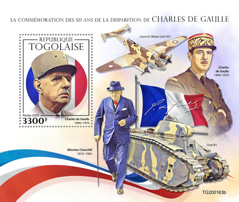 Togo Military Stamps 2020 MNH WW2 WWII Charles De Gaulle Churchill Tanks 1v S/S