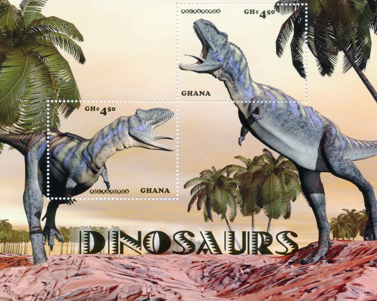 Ghana Stamps 2014 MNH Dinosaurs Prehistoric Animals 2v S/S II