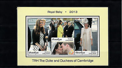 Penrhyn 2013 MNH Royal Baby Prince George William & Kate 3v M/S Royalty Stamps