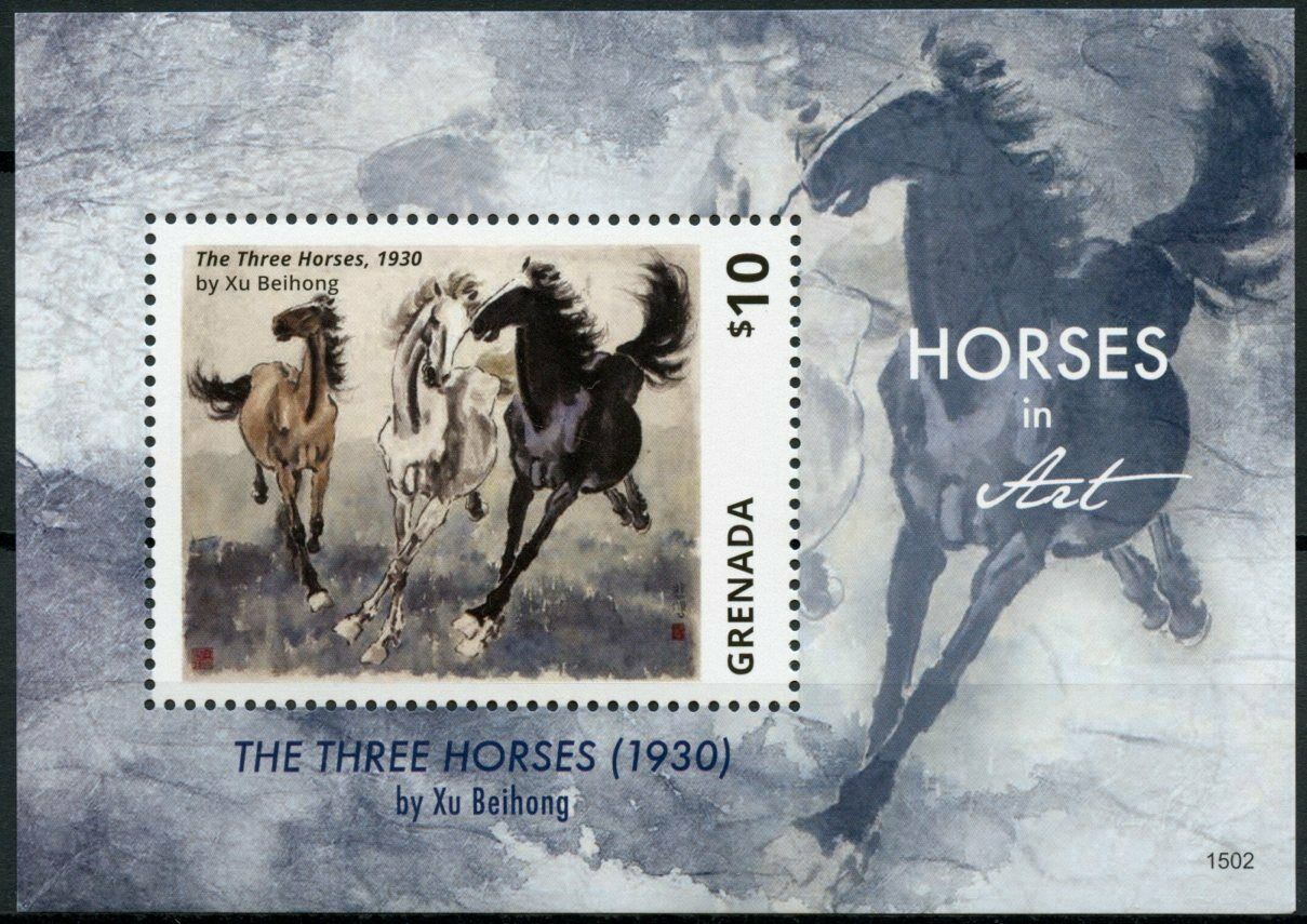 Grenada 2015 MNH Art Stamps Horses in Art Three Horses Xu Beihong Paintings 1v S/S I