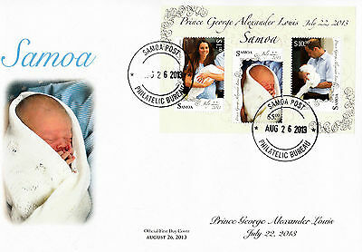 Samoa 2013 FDC Royal Baby 3v Sheet Cover Birth Prince George William Kate