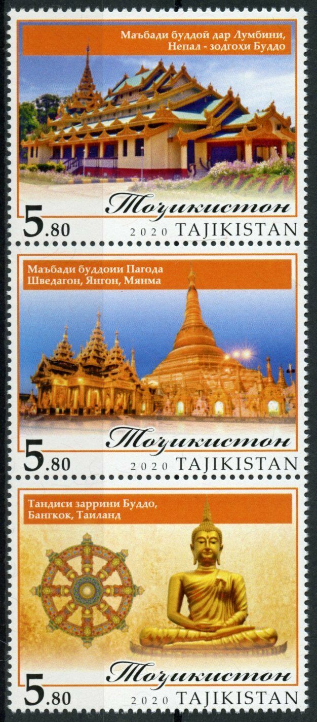 Tajikistan 2020 MNH Religion Stamps Buddhism Buddha Temples 3v Strip