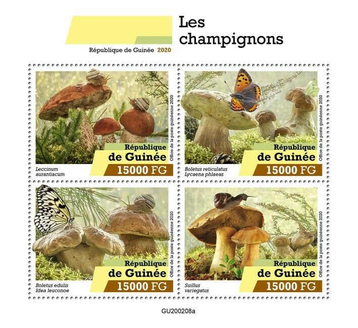 Guinea Mushrooms Stamps 2020 MNH Fungi Mushroom Nature Butterflies Snails 4v M/S