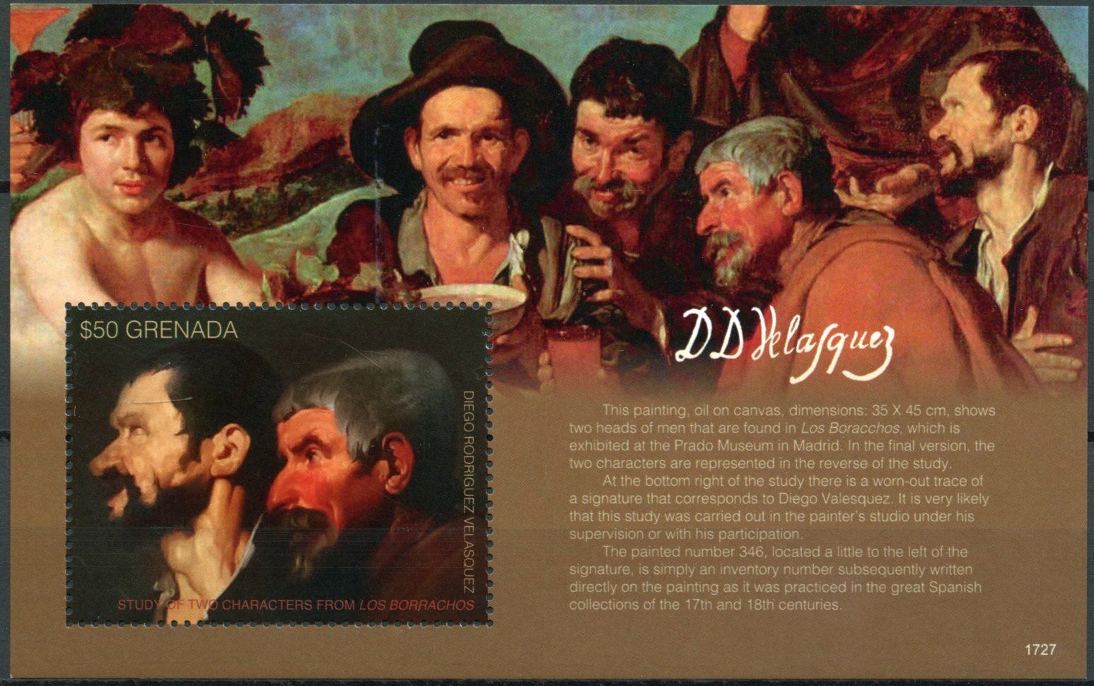 Grenada Art Stamps 2017 MNH Diego Rodriguez Velazquez Los Borrachos 1v S/S