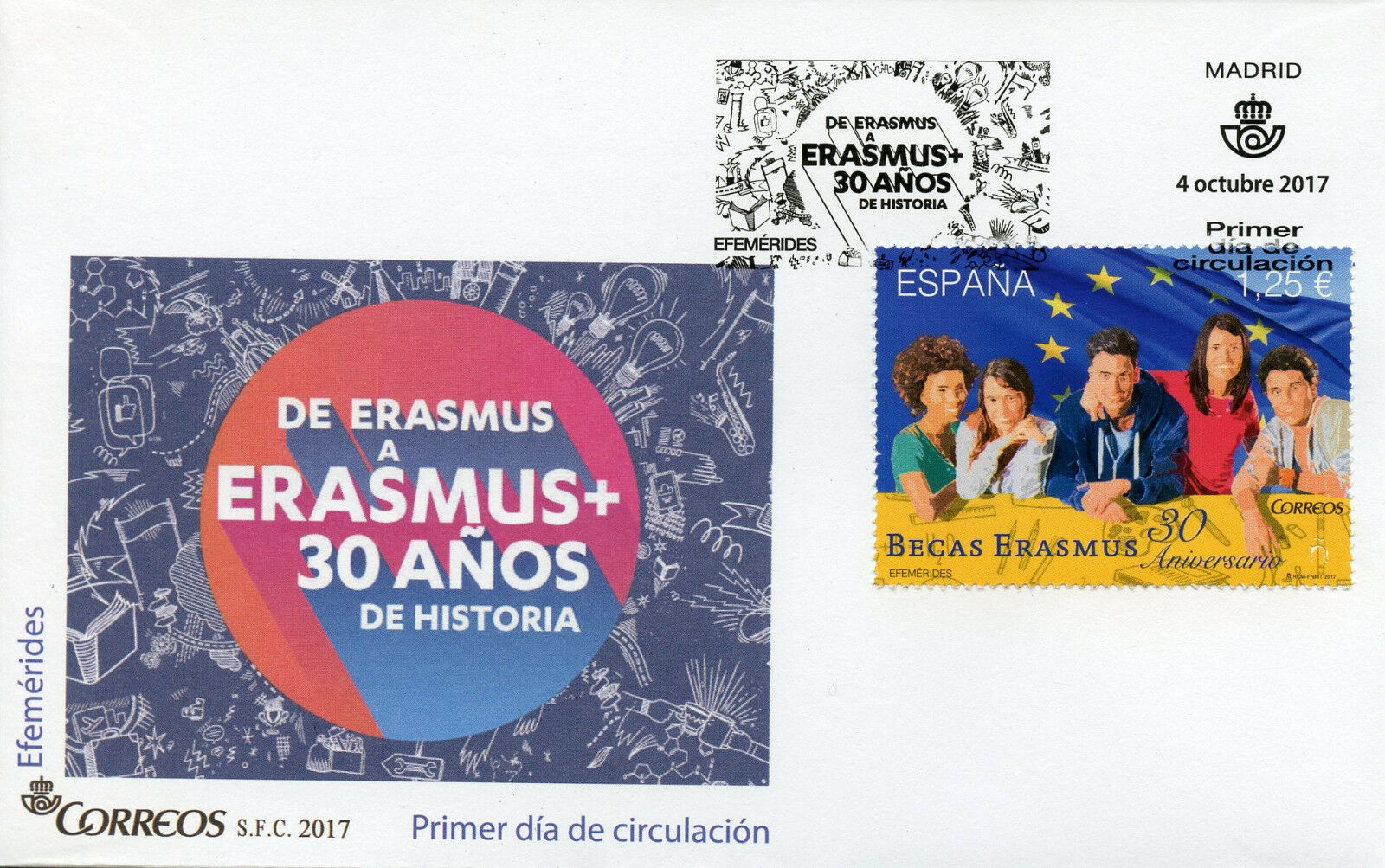 Spain 2017 FDC Erasmus Scholarships 30th Anniv 1v Set Cover Education Stamps