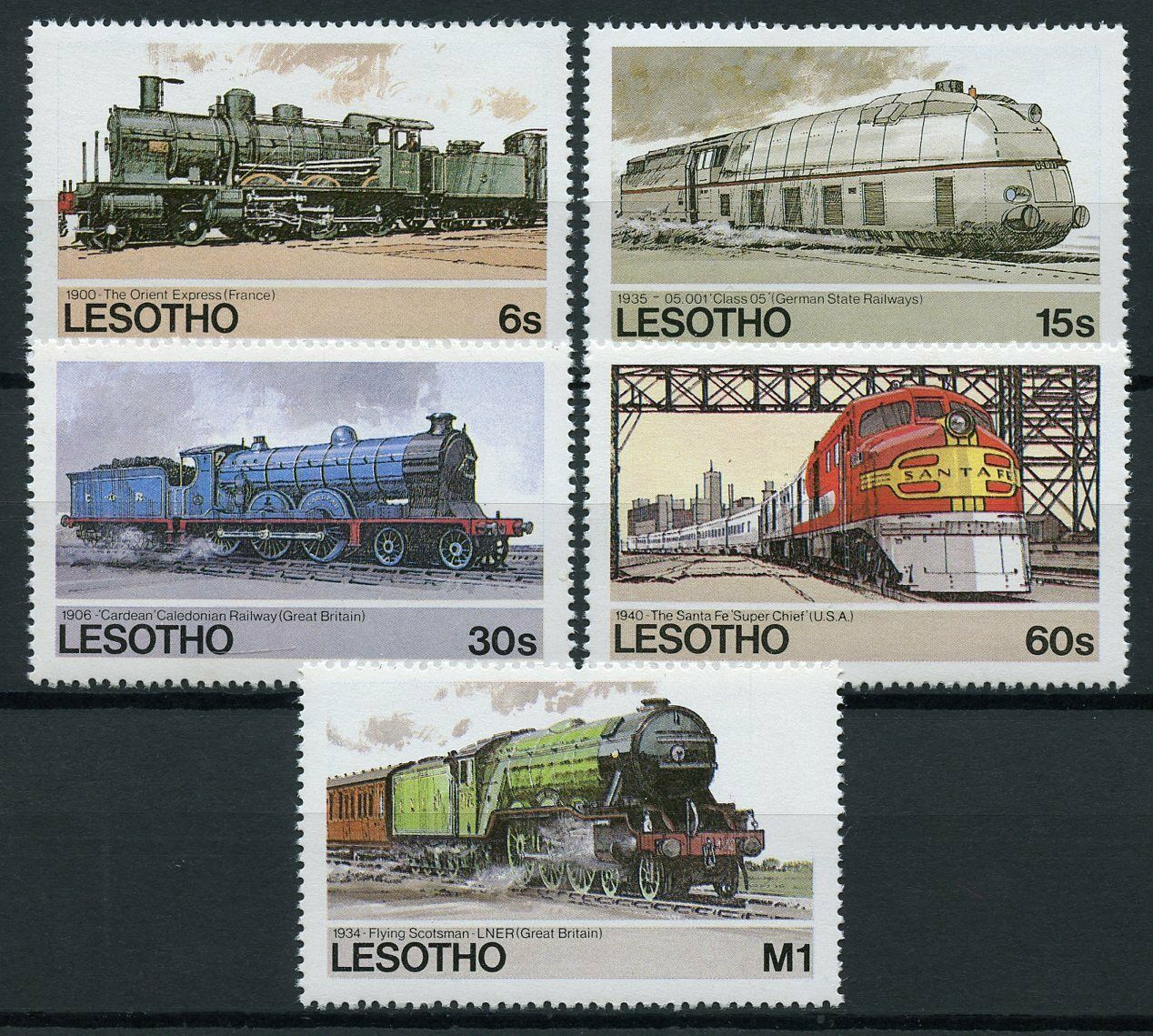 Lesotho Trains Stamps 1984 MNH Railways of World Flying Scotsman Rail 5v Set