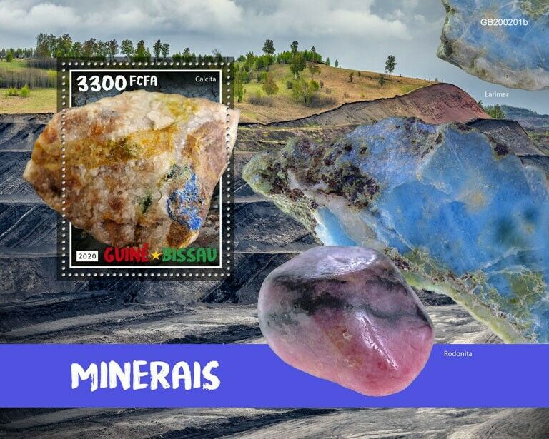 Guinea-Bissau 2020 MNH Minerals Stamps Calcite Larimar Rhodonite 1v S/S