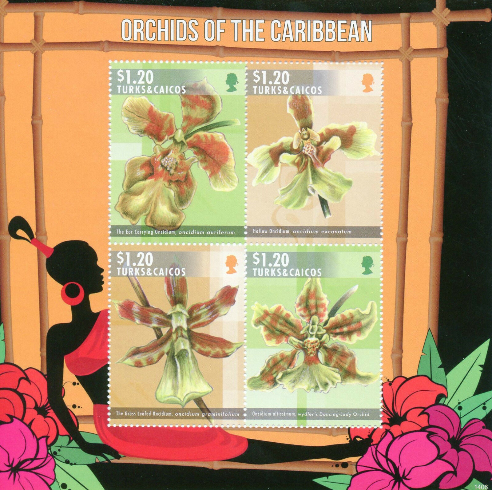 Turks & Caicos Flowers Stamps 2014 MNH Orchids of Caribbean Flora 4v M/S I
