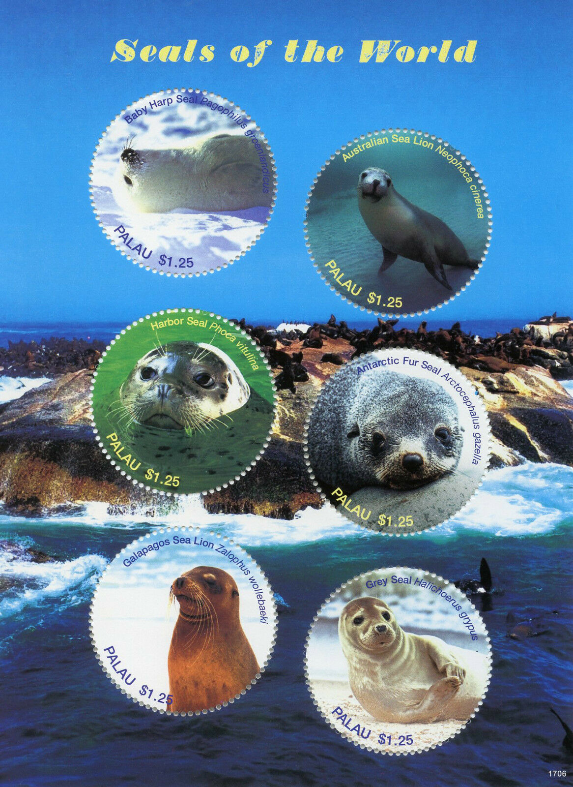 Palau Wild Animals Stamps 2017 MNH Seals of World Harp Seal Sea Lion 6v M/S