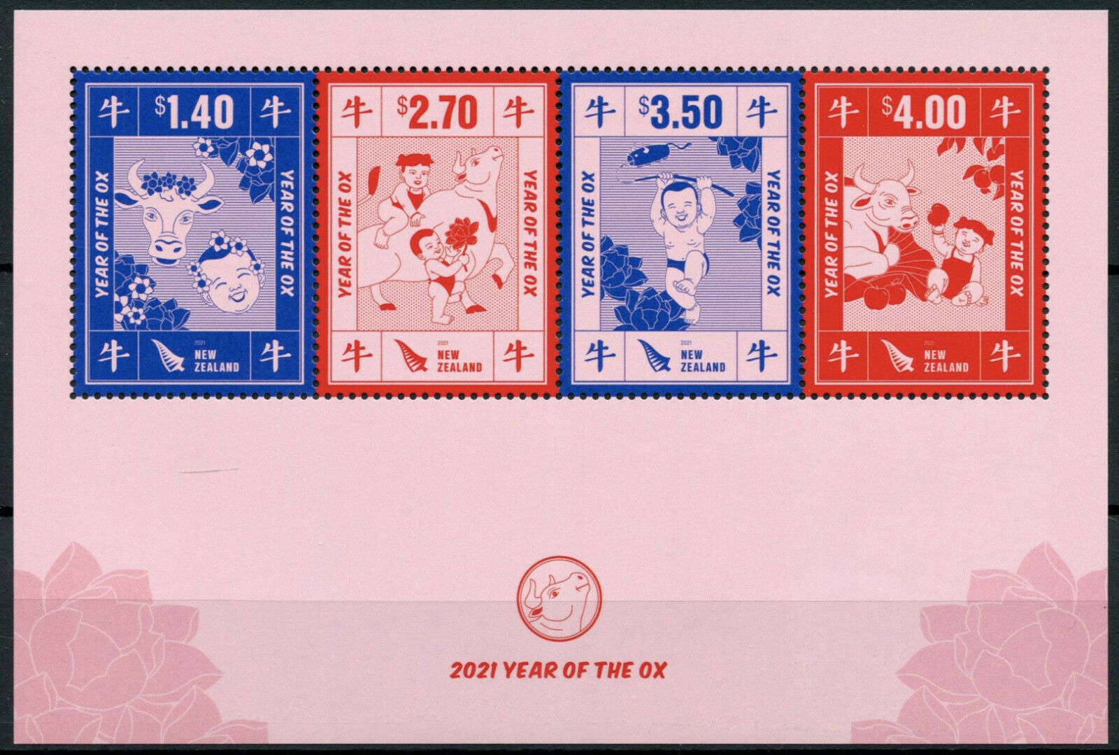 New Zealand NZ Year of Ox Stamps 2021 MNH Chinese Lunar New Year 4v M/S