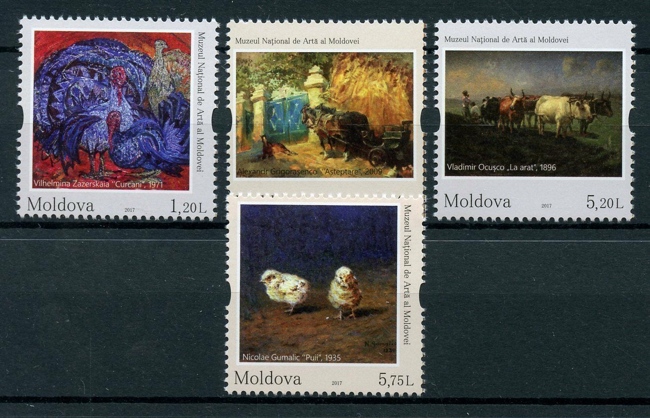 Moldova 2017 MNH Paintings Farm Animals Cows Horses Turkeys 4v Set Art Stamps